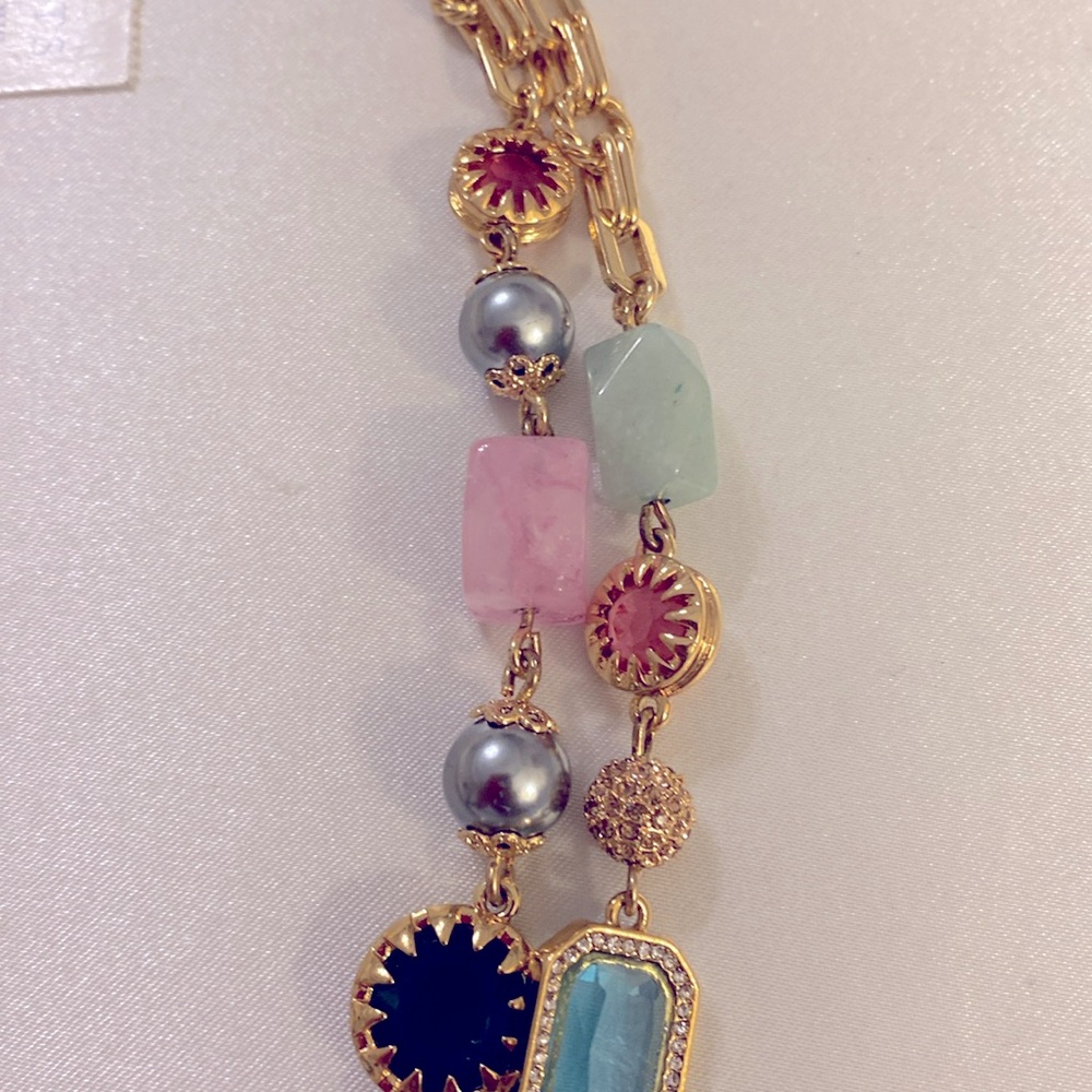 NWT Talbots semiprecious multi colored gold tone 2 strand necklace - Picture 7 of 8